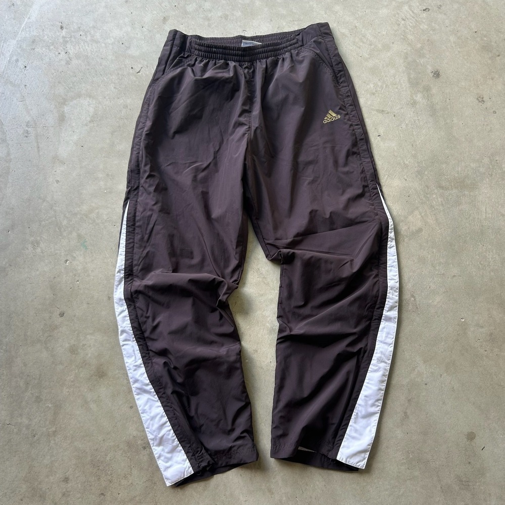 Adidas Track Pants Dark Purple White Stripe Windbreaker Athletic Bottoms L